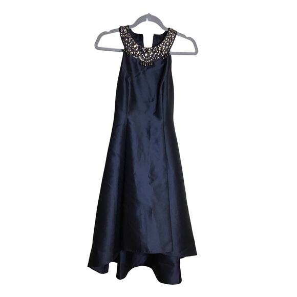 Adrianna Papell Women Fit and Flare Dress  Sz.2 Blue Mikado Party Cocktail Gown - Picture 3 of 12